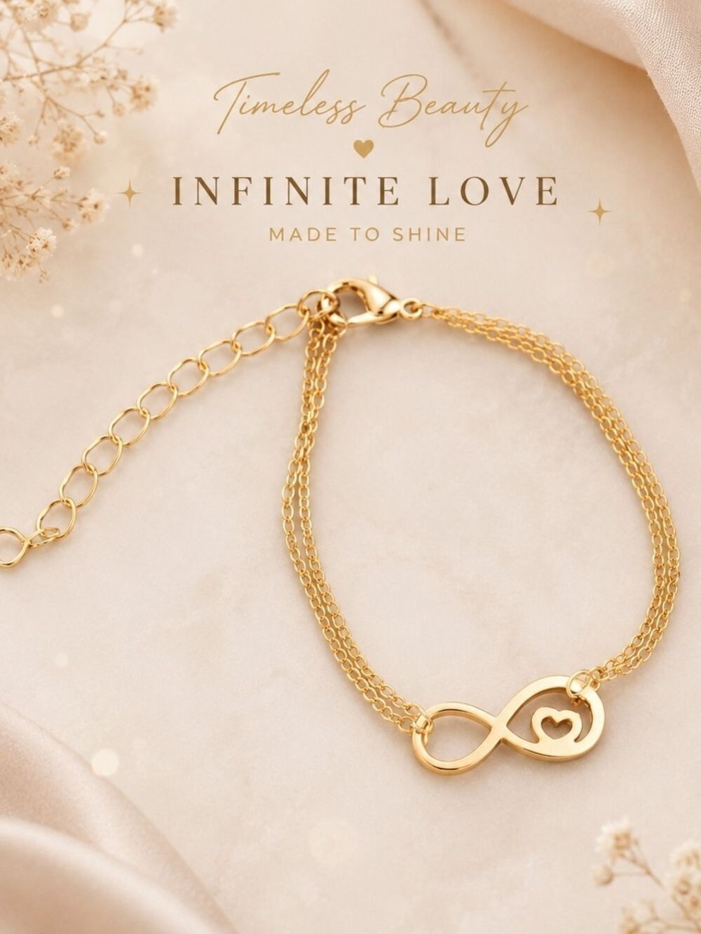 Infinite Love Gold Tone Heart Infinity Bracelet